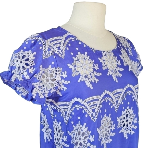 Witchery Silk Puff Sleeve Eyelet Purple Blue Top Size 10 - Picture 5 of 14